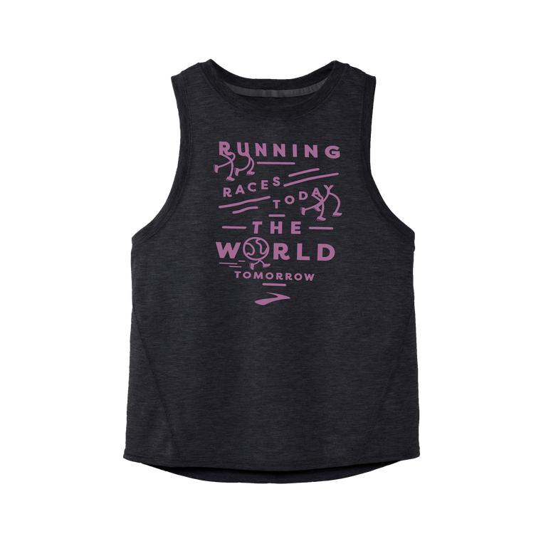 Brooks Distance Graphic Women's Running Tank Top - Black/Star Jamberry/Run USA (38451-XFKQ)
